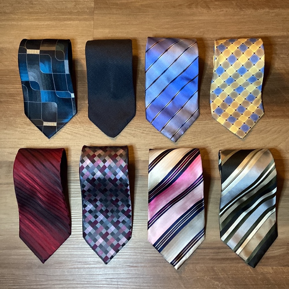 8 Ties Bundle (All 100% Silk) (Tommy Hilfiger, Calvin Klein, Kenneth Cole, etc.)